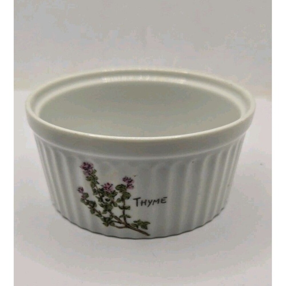VTG Crown Empire Porcelain Ramekins Bowls Herbs Sage Thyme Parsley Fluted 1